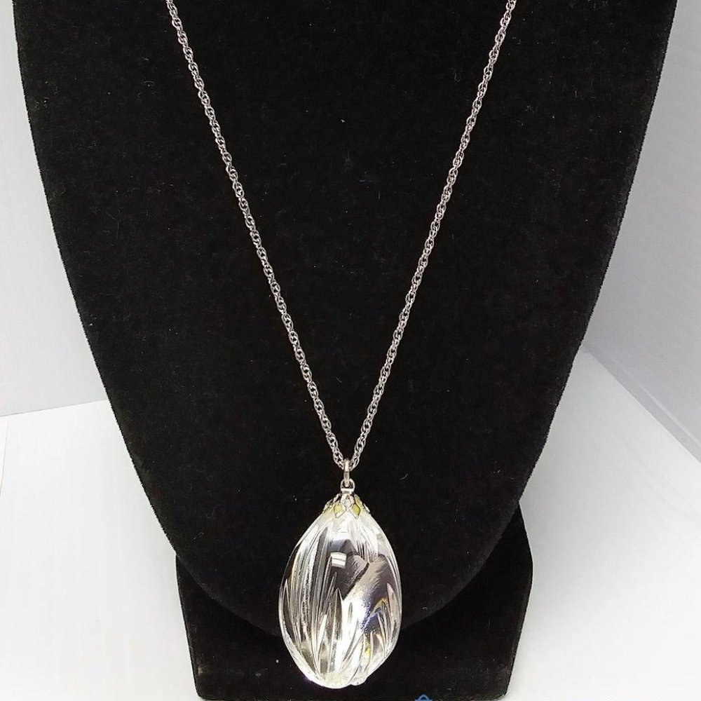 Vintage Gorham Sterling Chain necklace W/ Crystal Glass Pendant